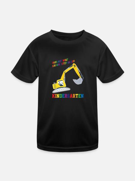 Kindergarten Bagger Kita-Anfang Geschenk - Kinder Funktions-T-Shirt - Schwarz - Vorne