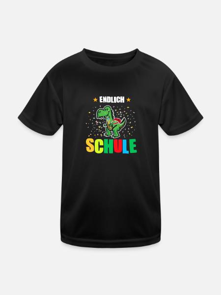 Schulkind Dino Schulbeginn Geschenk - Kinder Funktions-T-Shirt - Schwarz - Vorne