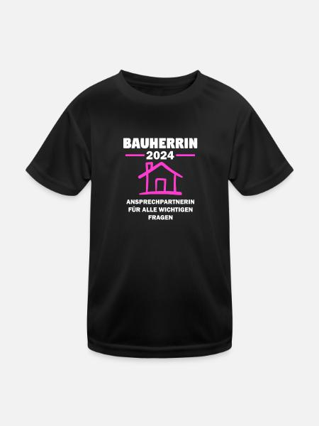 Bauherrin 2024 Hausbau Bauen Geschenk - Kinder Funktions-T-Shirt - Schwarz - Vorne