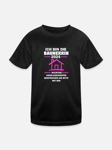 Bauherrin 2024 Hausbau Richtfest Geschenk - Kinder Funktions-T-Shirt - Schwarz - Vorne