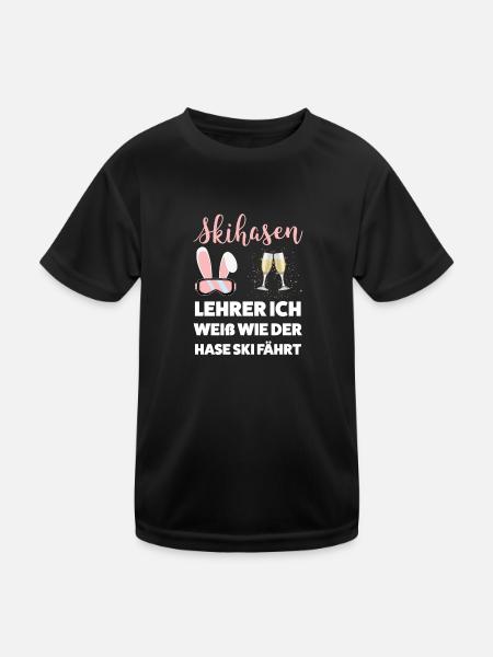 Skihase Apres Ski Skihäschen Geschenk - Kinder Funktions-T-Shirt - Schwarz - Vorne