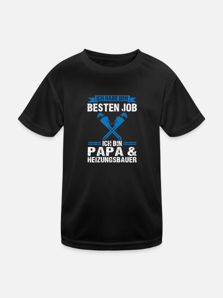 Papa Heizungsbauer Heizungsinstallateur Geschenk - Kinder Funktions-T-Shirt - Schwarz - Vorne