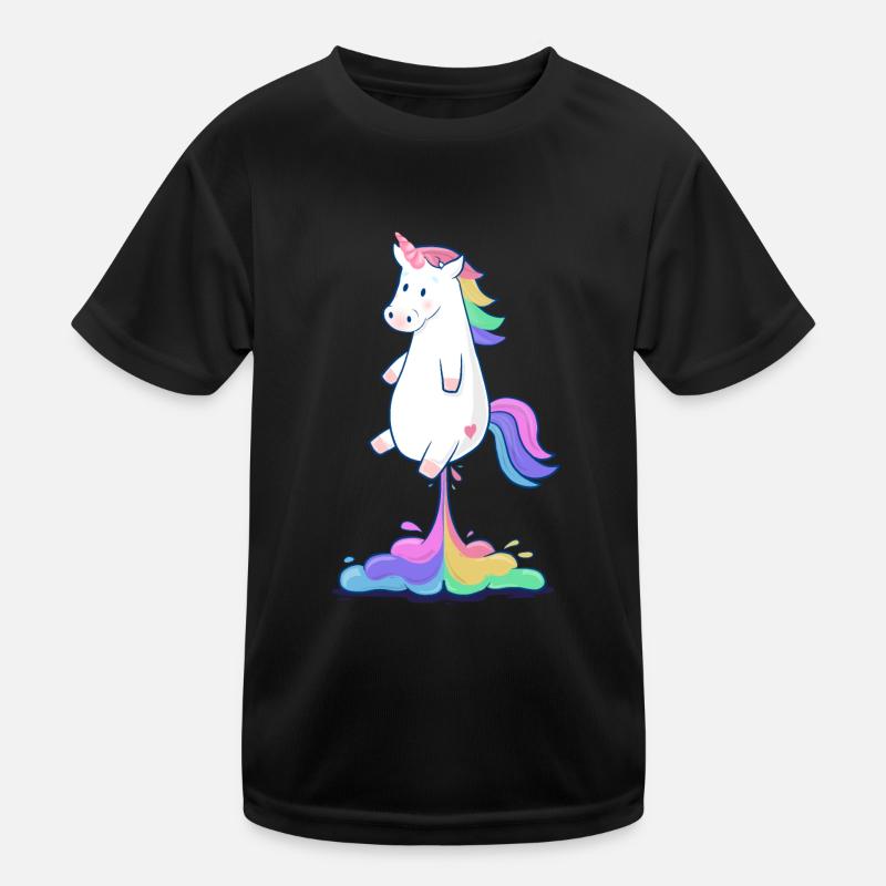 Pupsendes Regenbogen Einhorn - Kinder Funktions-T-Shirt - Schwarz