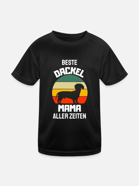 Hunde Mama Retro Hundeliebhaber Muttertag Dackel - Kinder Funktions-T-Shirt - Schwarz - Vorne