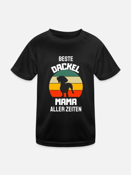 Hunde Mama Hundebesitzer Geschenk Retro Dackel - Kinder Funktions-T-Shirt - Schwarz - Vorne