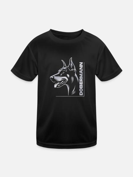 Doberman Pinscher, Dog Head, Silver Drawing - Kids Functional T-Shirt - black - Front