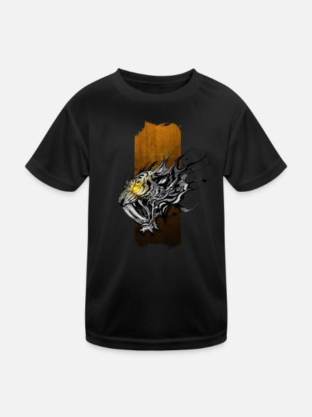 Infernos Brüllen: Säbelzahntiger mit leuchtendem Y - Kinder Funktions-T-Shirt - Schwarz - Vorne