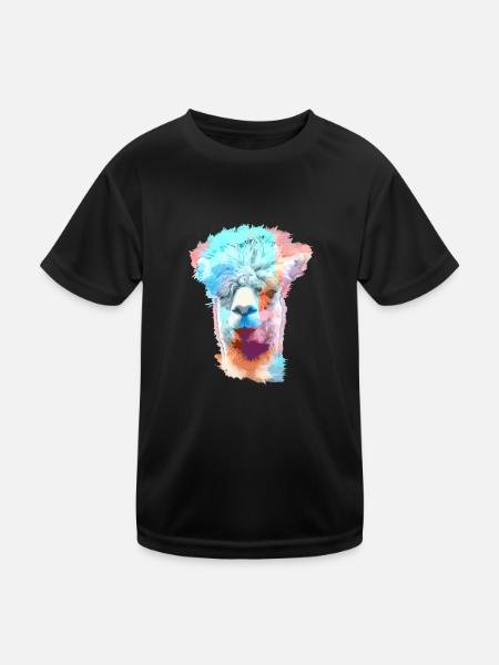Alpaka, Llama, lama, modern, bunt, purple,graffiti - Kinder Funktions-T-Shirt - Schwarz - Vorne