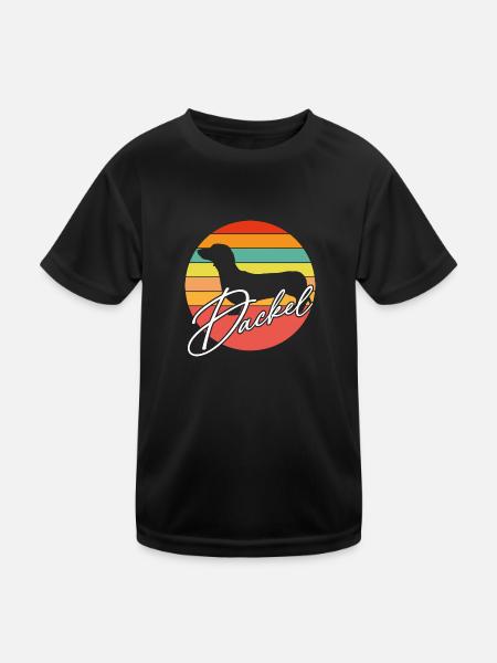 Dackelsilhouetten in Vintage Kreisfläche - Kinder Funktions-T-Shirt - Schwarz - Vorne