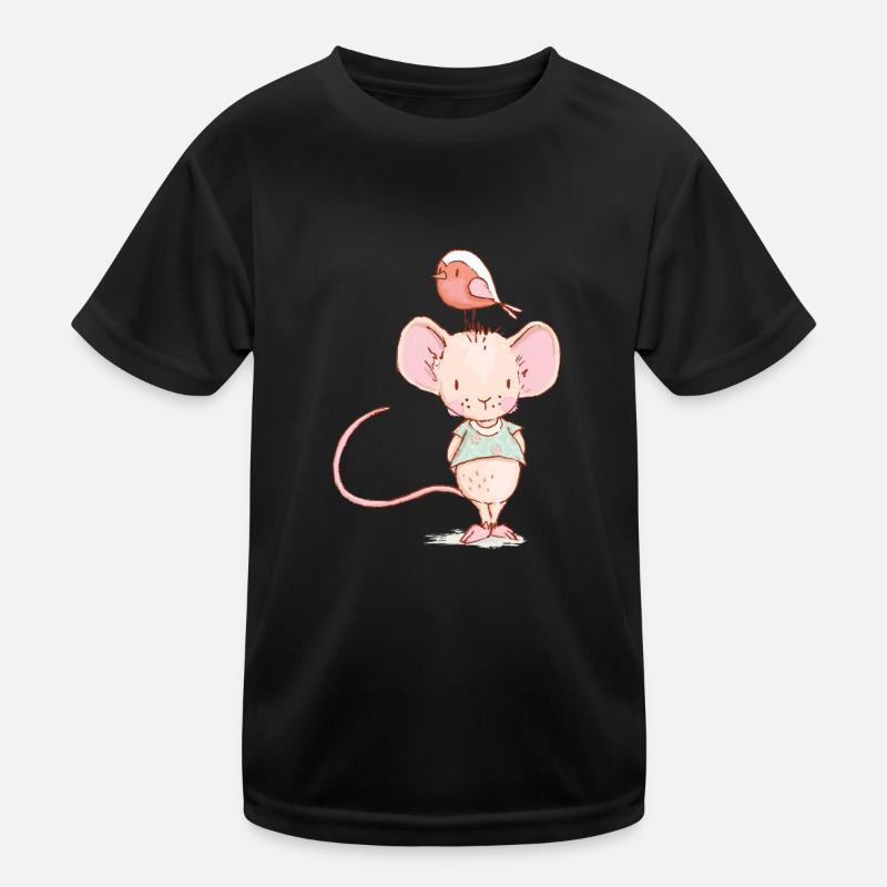 Maus mit Vogel - Kinder Funktions-T-Shirt - Schwarz
