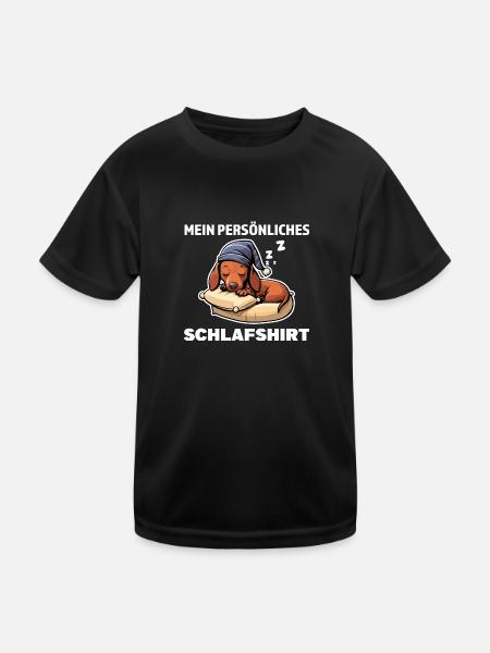 Schlafshirt Dachshund Schlafanzug Geschenk - Kinder Funktions-T-Shirt - Schwarz - Vorne