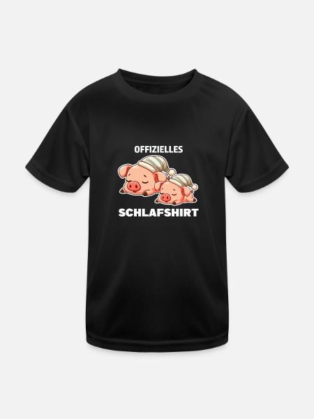 Schlafshirt Schwein Schlafanzug Geschenk - Kinder Funktions-T-Shirt - Schwarz - Vorne