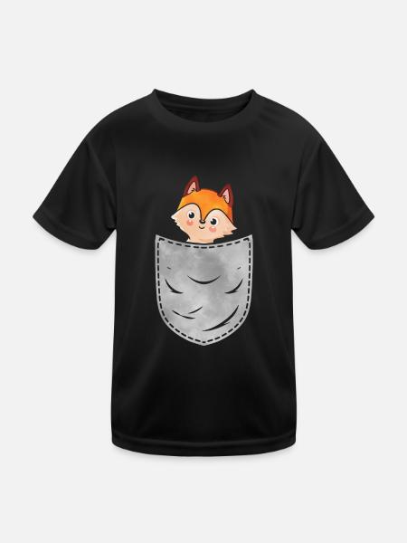 Taschen Fuchs Tier in der Tasche Fuchs - Kinder Funktions-T-Shirt - Schwarz - Vorne