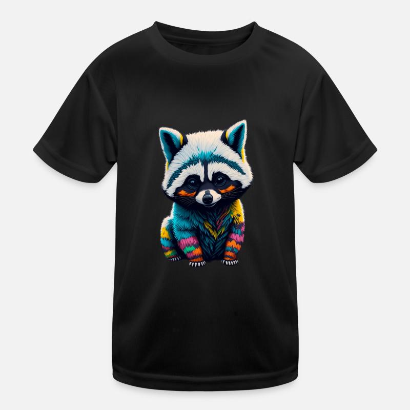 Racoon 4 - Kinder Funktions-T-Shirt - Schwarz