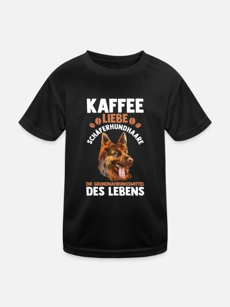 Kaffee Hund Deutscher Schäferhund - Kinder Funktions-T-Shirt - Schwarz - Vorne