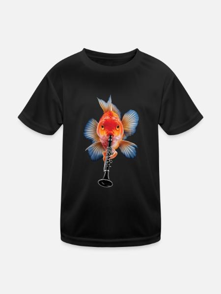 Goldfisch Klarinette - Kinder Funktions-T-Shirt - Schwarz - Vorne