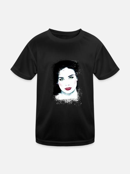 Woman, Green Eyes,Demi Moore,Heart, Face,Painting - Kids Functional T-Shirt - black - Front