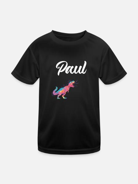 PAUL - Schöner Jungen Name mit Dinosaurier - Kinder Funktions-T-Shirt - Schwarz - Vorne
