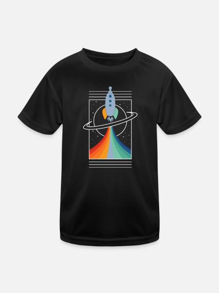 Rakete (Bunt, Umriss) - Kinder Funktions-T-Shirt - Schwarz - Vorne