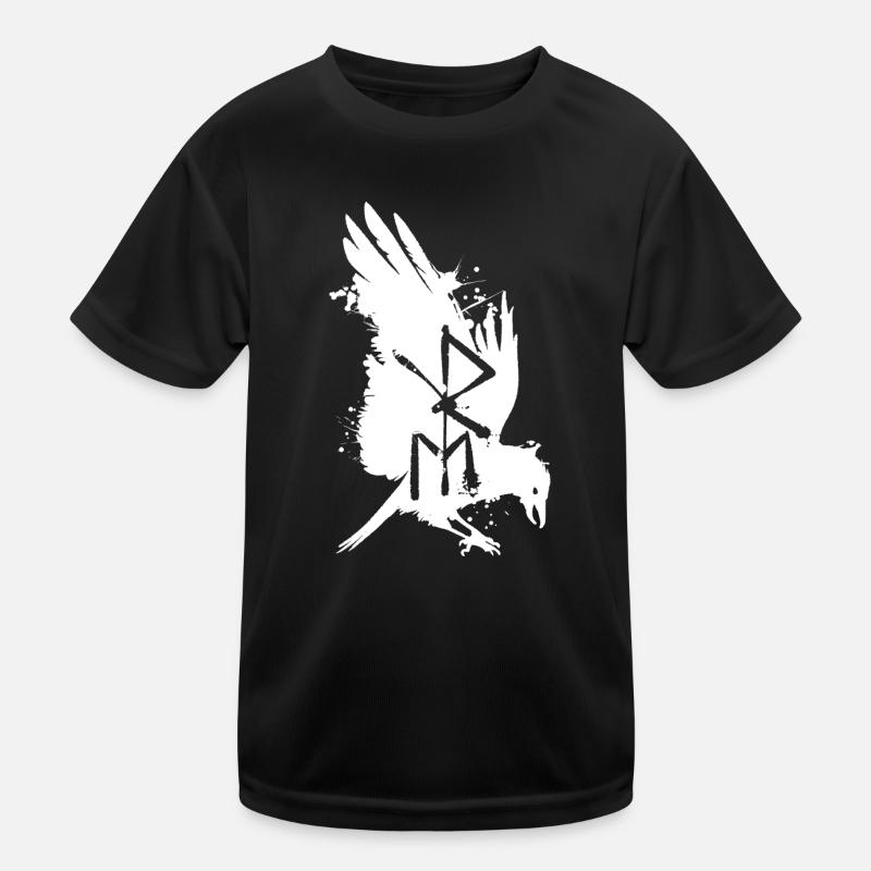 Raven Bindrune Nordic Elder Futhark rune - Kids Functional T-Shirt - black
