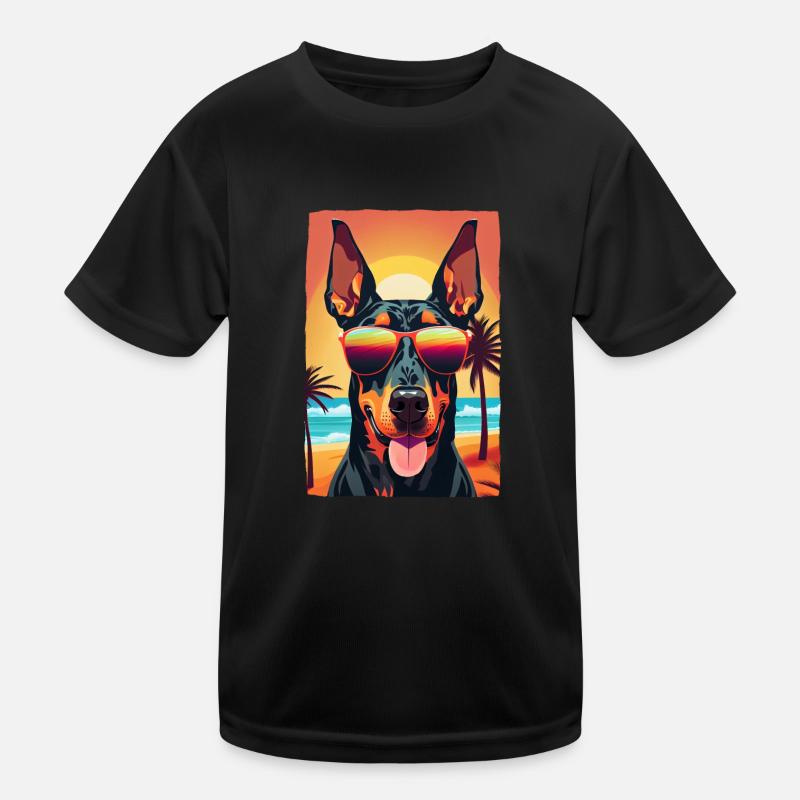 Doberman cool sur la plage avec des lunettes de soleil T-shirt sport Enfant