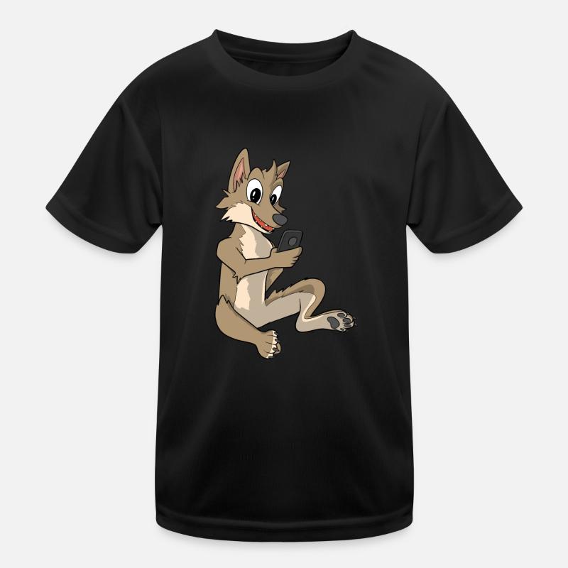 Cute wolf with mobile phone Kids Functional T-Shirt