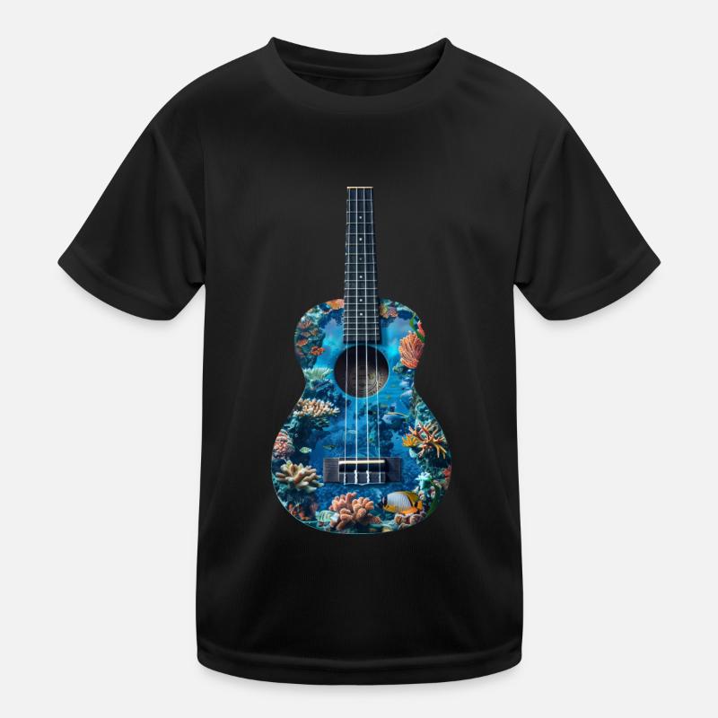 Fisch Ukulele - Kinder Funktions-T-Shirt - Schwarz