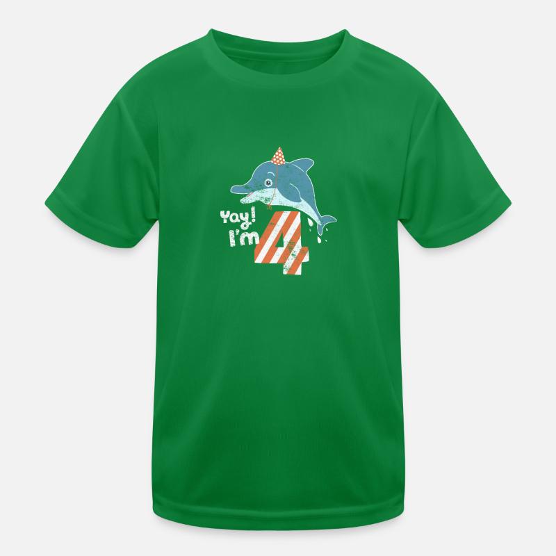 Yay! Ich bin vier! 4. Geburtstag Süßer Delfin Kind Kinder Funktions-T-Shirt
