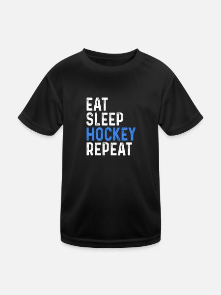 Eat Sleep Hockey Repeat - Kinder Funktions-T-Shirt - Schwarz