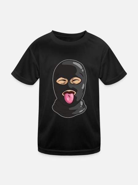 Friendly Thief Mask Tongue Bank Robber Gangster - Kids Functional T-Shirt - black - Front