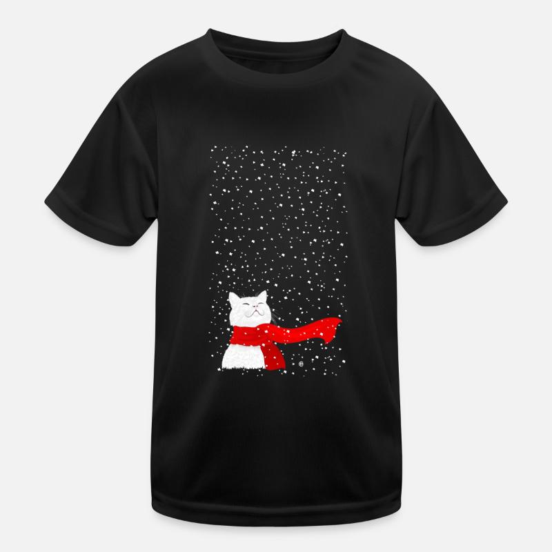 Weiße Katze im Schneesturm Kinder Funktions-T-Shirt