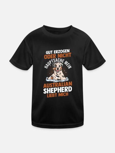Australian Shepherd Hund Aussie - Kinder Funktions-T-Shirt - Schwarz - Vorne