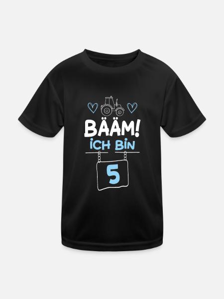 Bääm I'm 5 Tractor - Kids Functional T-Shirt - black - Front