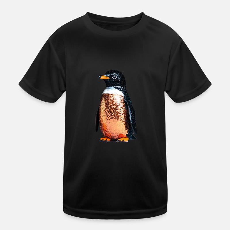 Pinguin,Pailletten,Glitzer,gold,schwarz Kinder Funktions-T-Shirt