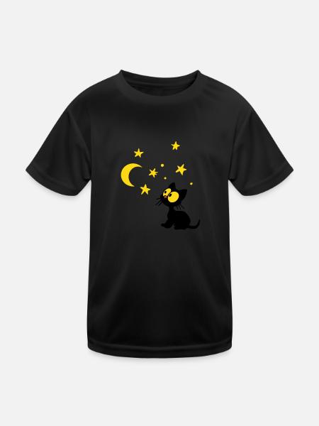 Kitten Sternen - Kinder Funktions-T-Shirt - Schwarz - Vorne