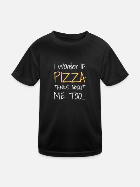I Wonder If PIZZA Thinks About Me Too... - Kinder Funktions-T-Shirt - Schwarz - Vorne