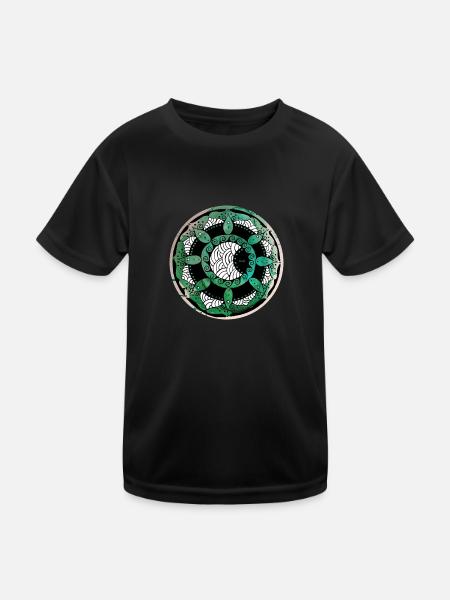 Karife Mondmandala 1 grün rund transparent - Kinder Funktions-T-Shirt - Schwarz