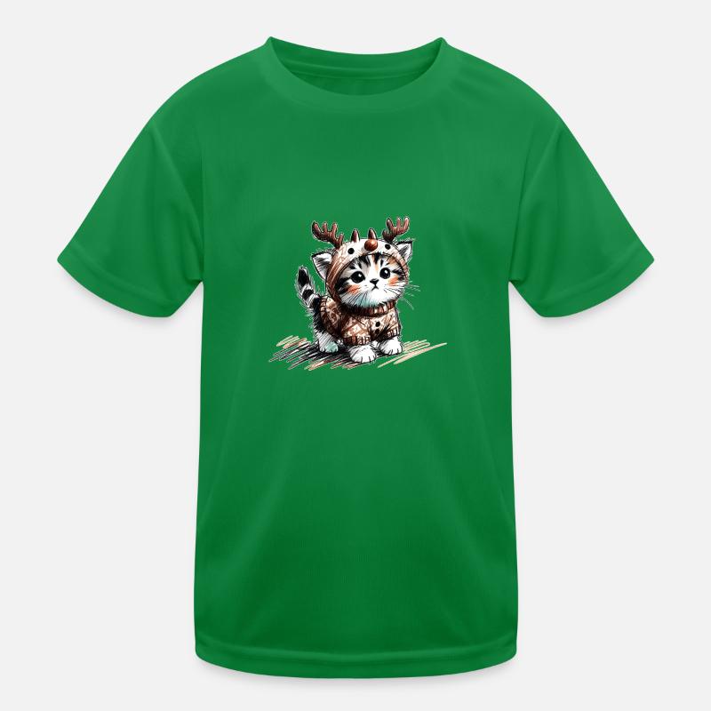 Katze mit Rentiergeweih und Pullover Kinder Funktions-T-Shirt