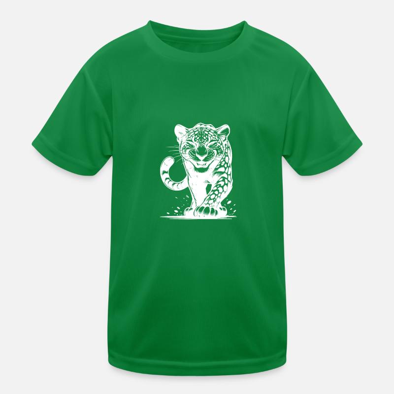Listiger Leopard jagend mit Flecken Kinder Funktions-T-Shirt