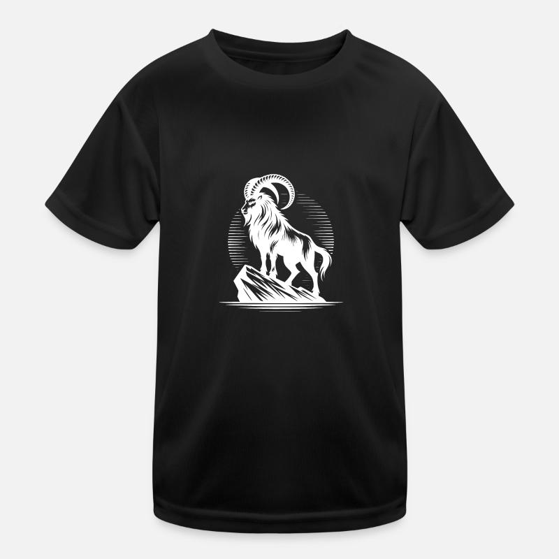 Grimmiger Steinbock mit gewaltigen Hörnern Kinder Funktions-T-Shirt