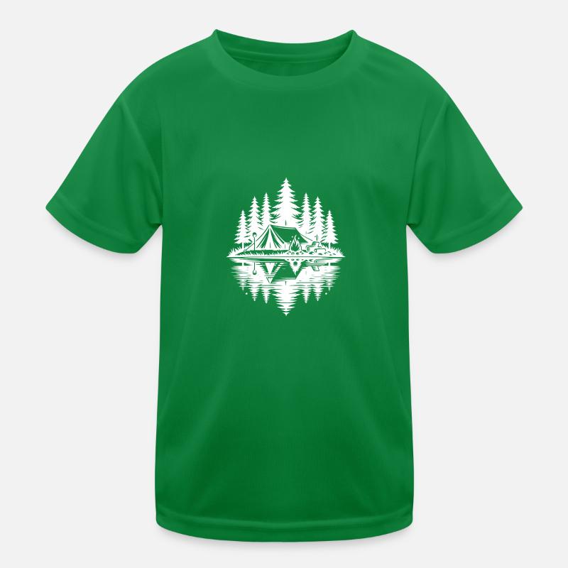 Camping by the lake in the forest Campfire nature Kids Functional T-Shirt