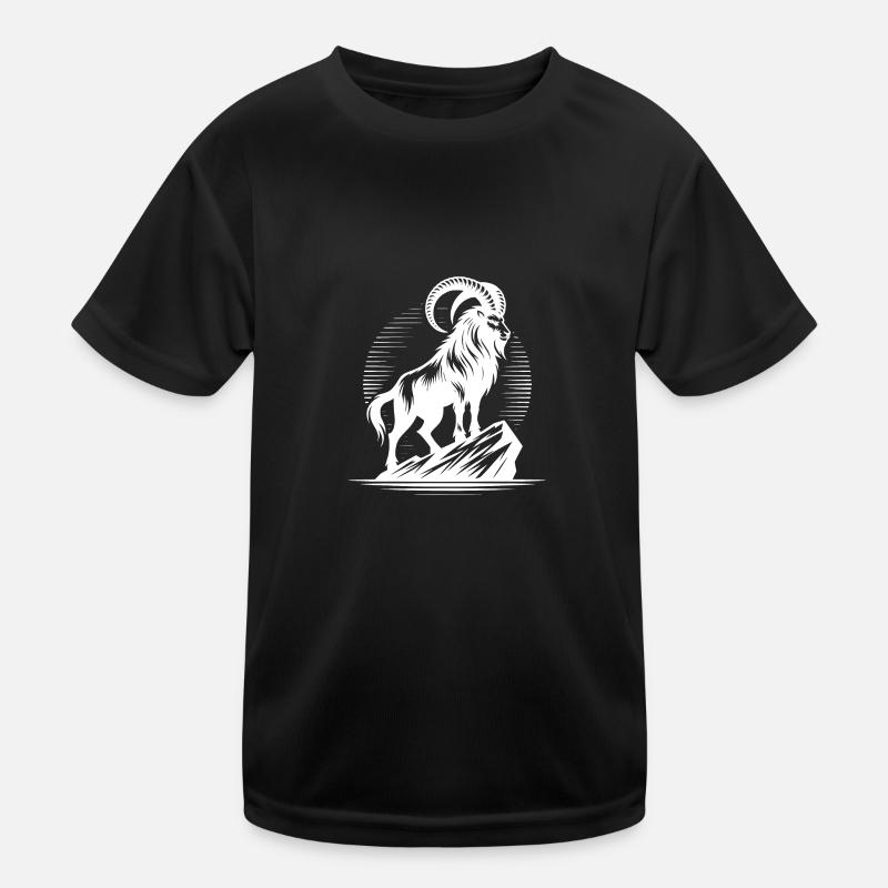 Cooler Steinbock mit gewaltigen Hörnern Kinder Funktions-T-Shirt