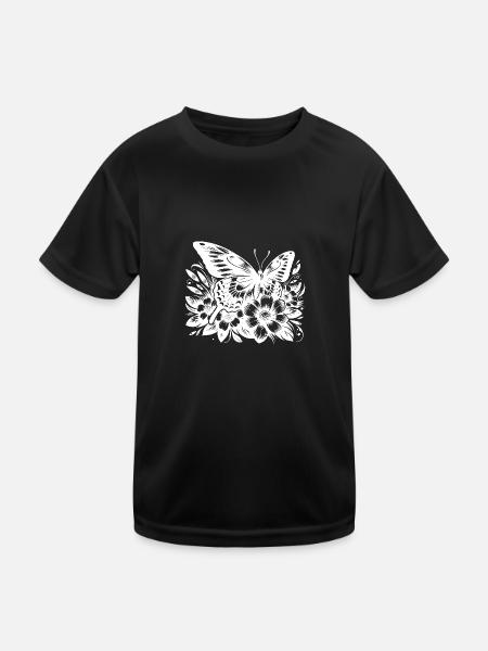 Papillon avec des fleurs florales élégance - T-shirt sport Enfant - noir - Devant
