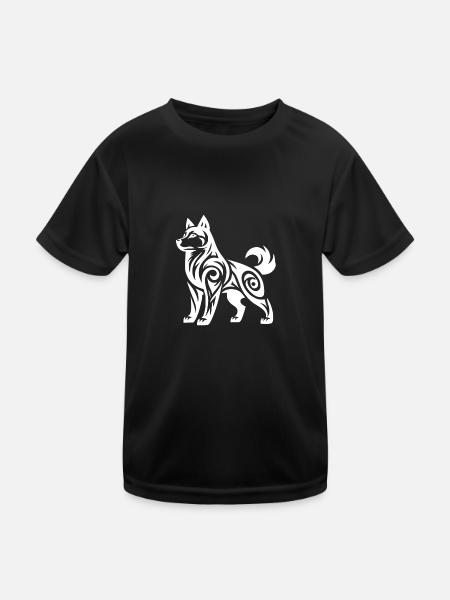 Mystischer kraftvoller Tribal Husky Hund - Kinder Funktions-T-Shirt - Schwarz - Vorne