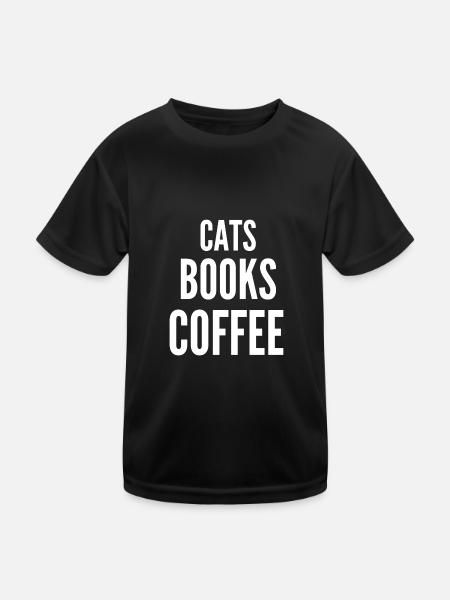 Katzen Bücher und Kaffeehemd bestes Geschenk - Kinder Funktions-T-Shirt - Schwarz - Vorne