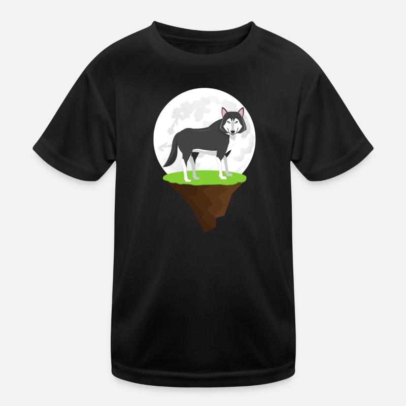 Wolf - Kinder Funktions-T-Shirt - Schwarz