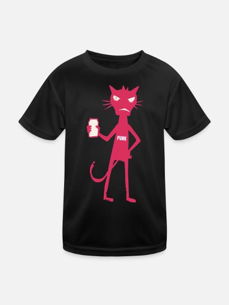 Kleine Monster: Punk-Katzen-Neon-Attitüde - Kinder Funktions-T-Shirt - Schwarz - Vorne
