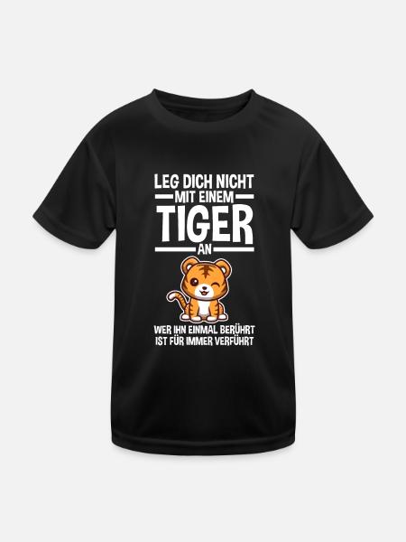 Tiger Motiv - Kinder Funktions-T-Shirt - Schwarz - Vorne