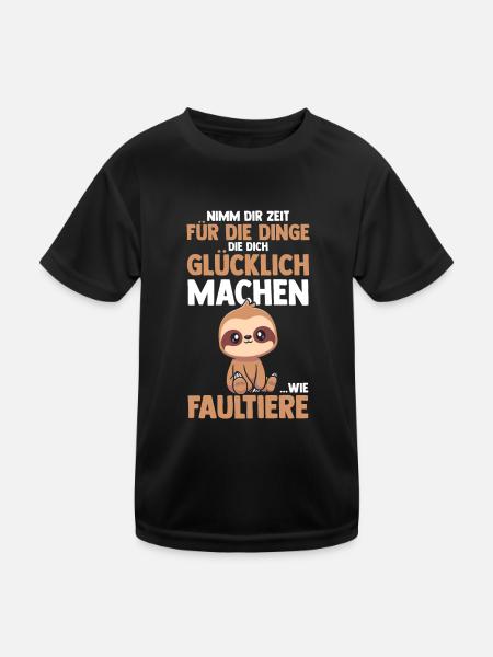 Faultier - Kinder Funktions-T-Shirt - Schwarz - Vorne