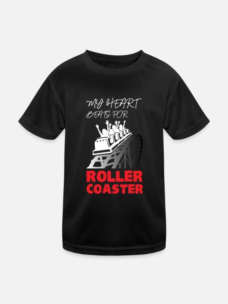 My Heart Beats for Roller Coaster - Kinder Funktions-T-Shirt - Schwarz